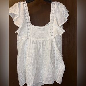 NWT - White Lace Inset Flutter Sleeve Top (Never Been Worn)